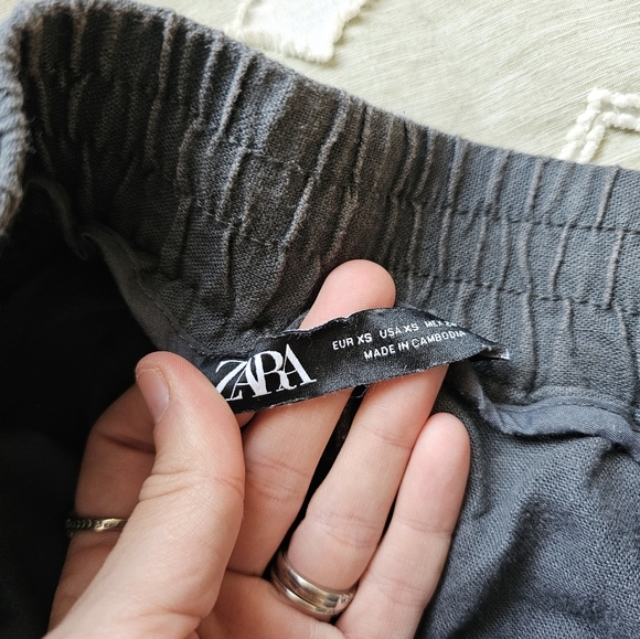 Zara Gray Washed Effect Linen Blend High-Waisted Trouser Pants - Picture 12 of 13